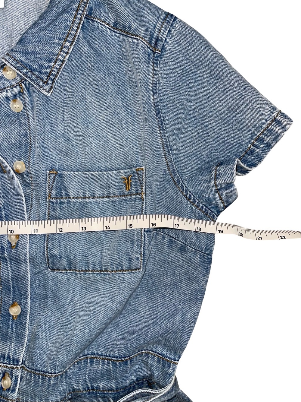 Frye Belted Denim Mini Dress - Short Sleeve Button Down size S - Picture 4 of 6